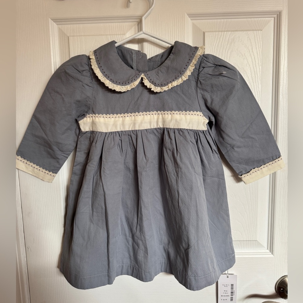 Cutey N Coolty Blue Bell Dress with Cream Accents in Blue Grayish. Size 2-3Y old